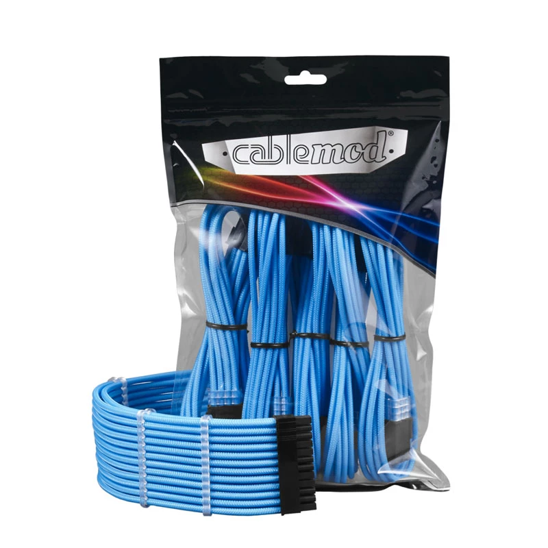 Set de extensión de cable CableMod PRO ModMesh 12VHPWR — azul claro, extensiones GPU 12+4 pines de 3 piezas