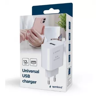 Cargador para dispositivos móviles GEMBIRD TA-UC-1A12-01 5V 2.4A 12W USB PD, 1 conector, blanco