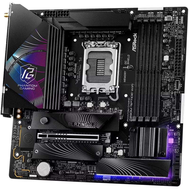 ASRock Phantom Gaming Z890M Riptide WiFi placa base, Intel Z890, LGA1851, micro ATX, DDR5, hasta 256 GB, Wi-Fi 6E, Bluetooth, LAN 5GbE, USB4