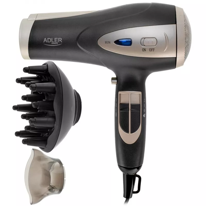 Secador de pelo Adler AD 2248gc 2200W — iónico, 2 velocidades, 3 temperaturas, aire frío, difusor, concentrador, cable de 1,8 m