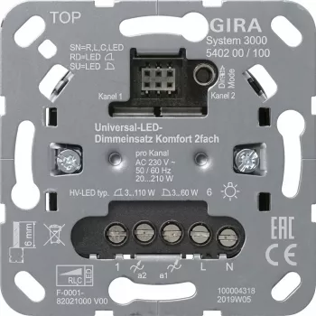 Módulo regulador Uni-LED 2 canales Gira S3000 modelo 540200 para iluminación LED