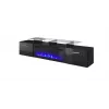Mueble TV Cama Meble ROVA con chimenea eléctrica, 190x37x48 cm, negro/negro brillante
