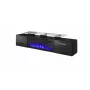Mueble TV Cama Meble ROVA con chimenea eléctrica, 190x37x48 cm, negro/negro brillante