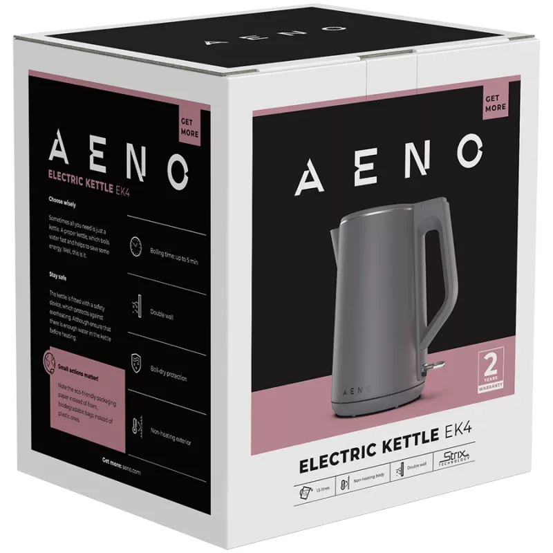 AENO hervidor EK4: 1850-2200W, 1,5L, Strix, doble pared, exterior frío, apagado automático, protección contra funcionamiento en seco