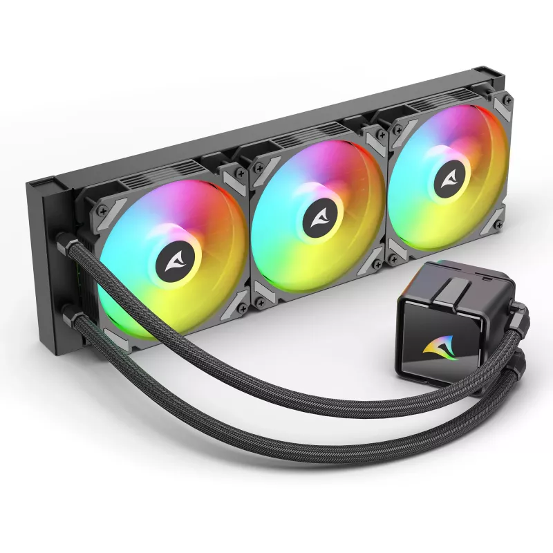 Refrigeración líquida todo en uno para CPU Sharkoon S60 ARGB – radiador de 360 mm, 3 ventiladores PWM de 120 mm, negro