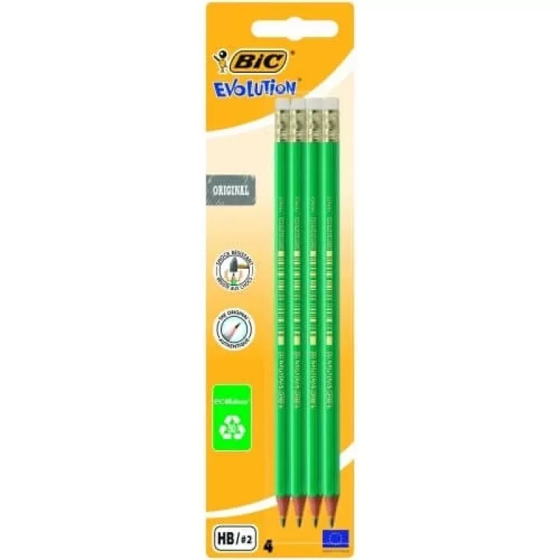 Lápices BIC EVOLUTION Original con goma, HB, pack de 4 uds. 049012
