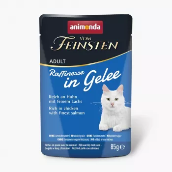 Animonda Vom Feinsten Raffinesse in Jelly rico en pollo con salmón comida húmeda para gatos 85 g