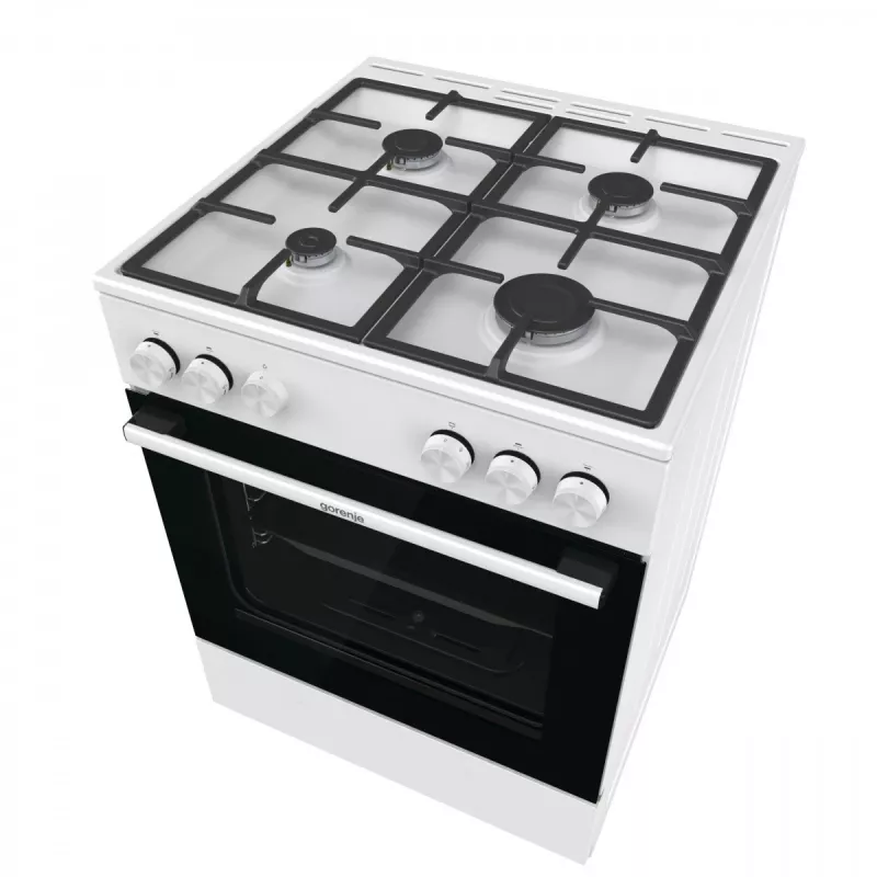 Cocina de gas independiente Gorenje GG6A10WFFM, blanca, encimera de 4 fuegos, horno de gas de 72 L, mandos frontales