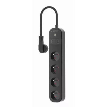 Regleta de enchufes GEMBIRD TSL-PS-F4U-02 con 4 tomas PL y cargador USB, negra