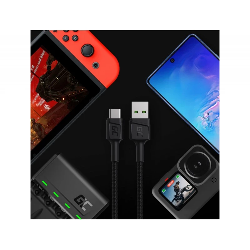 Cable USB Green Cell KABGC22 USB 2.0 1,2 m USB-A USB-C negro