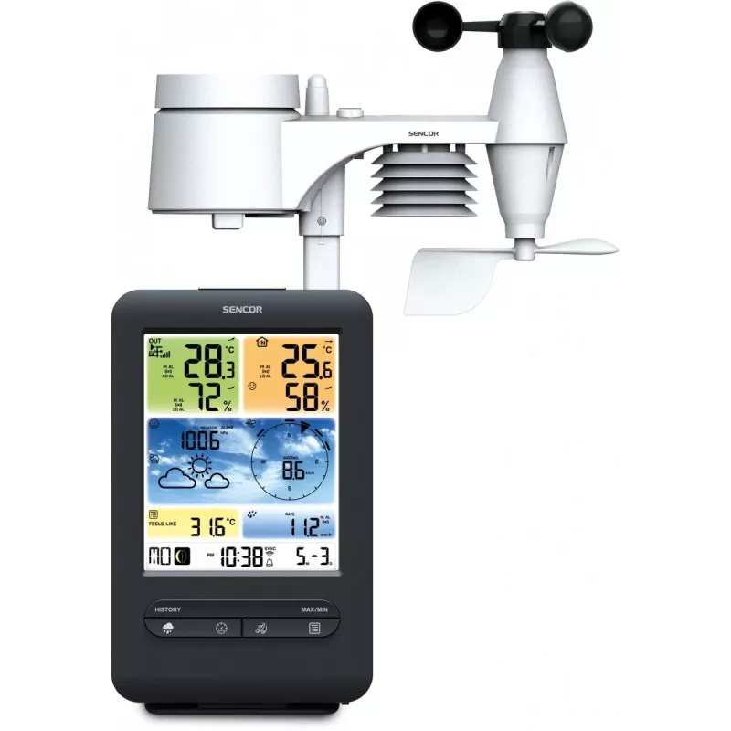 Sencor SWS 9898 Estación meteorológica Wi-Fi profesional con sensor 5-in-1, negra