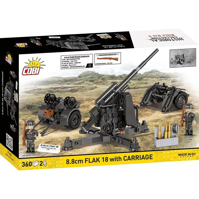 Set de construcción Cobi bloques 8,8-cm-Flak con remolque – 360 piezas