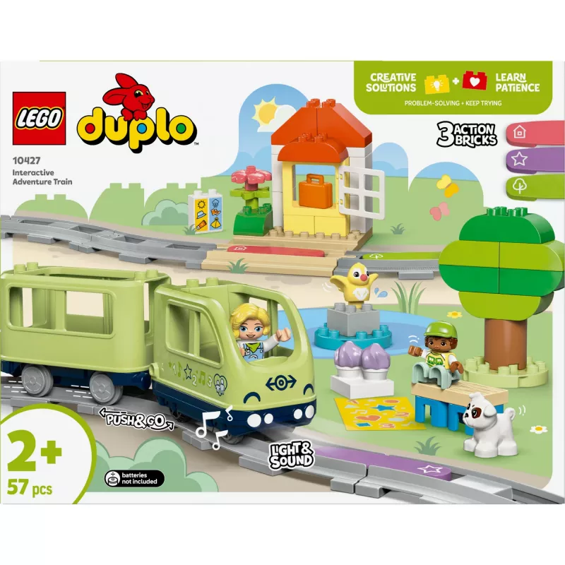 Set de tren de juguete LEGO DUPLO Tren de aventuras interactivo 10427, 57 piezas, 2 minifiguras, para niños a partir de 2 años