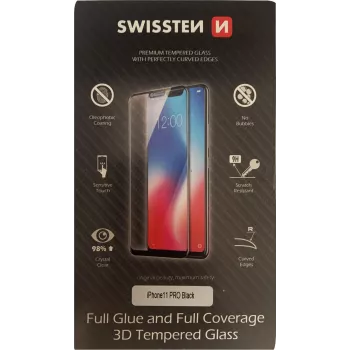Protector de pantalla templado 3D de adhesivo completo SWISSTEN para iPhone 11 Pro – negro