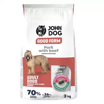 Pienso seco para perros john dog Good Form Adult para razas medianas y grandes, cerdo y vacuno, 3 kg