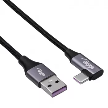 Akyga AK-USB-58 Cable USB-C a USB-A en ángulo, 30 cm, 60 W, trenzado, Negro