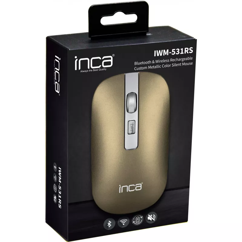 Inca IWM-531RS ratón inalámbrico y Bluetooth, 1600 DPI, recargable, silencioso, Space Metallic