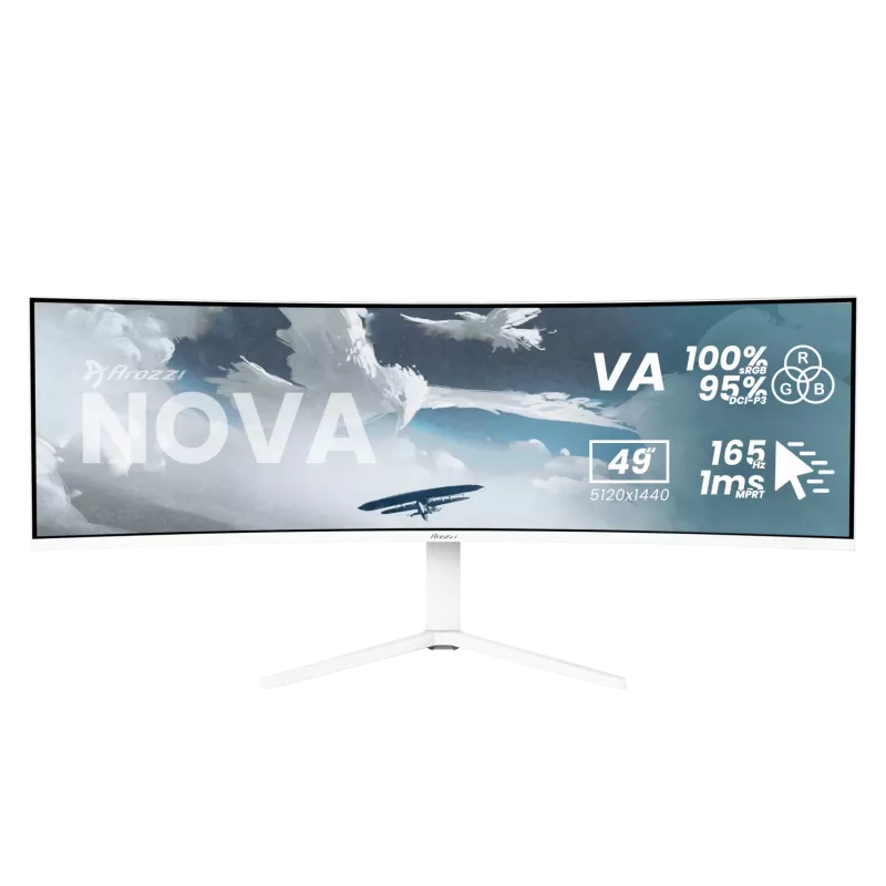 Monitor curvo Arozzi Nova 49 pulgadas (124,5 cm) Dual QHD 5120×1440 LED VA, 32:9, 4 ms, hub USB, altavoces, blanco