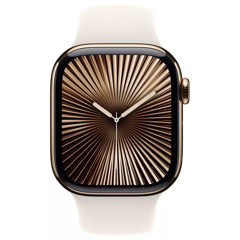 Apple Watch Series 10 GPS + Cellular 42mm caja de titanio oro correa deportiva Starlight – S/M (MX063QF/A)