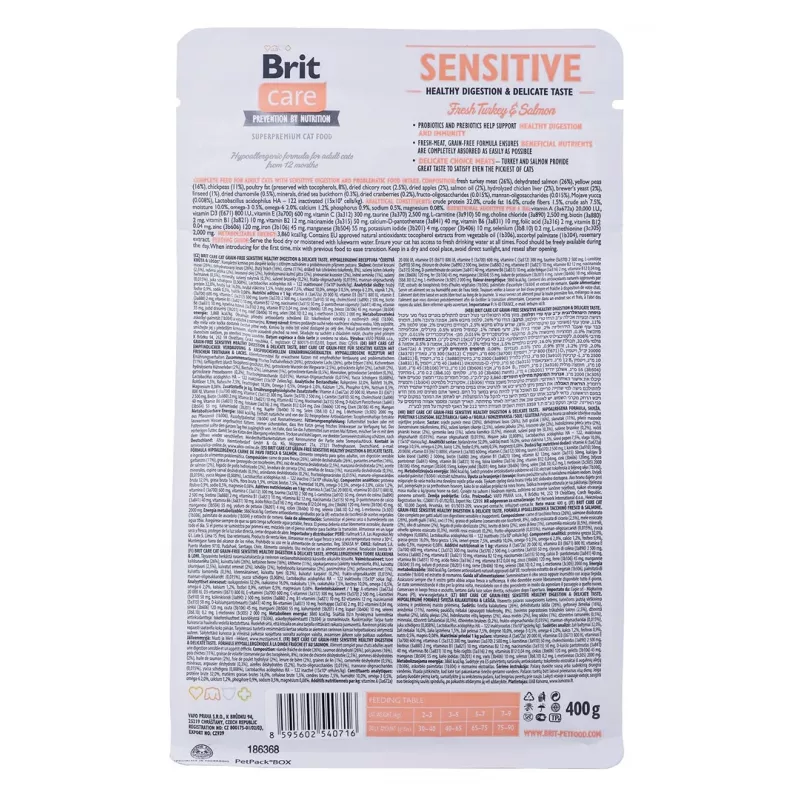 BRIT Care Grain-Free Sensitive pavo y salmón - comida seca para gatos - 400 g