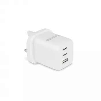 Fuente de alimentación Dicota - compacta, GaN - 65 vatios - 5 A - PD 3.0 - 3 puertos de salida (2 x USB-C, USB)