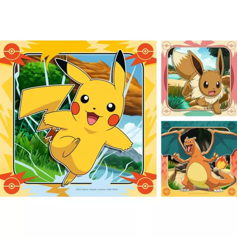 Puzle Ravensburger Pikachu, Charizard y Eevee — 147 piezas, a partir de 5 años, 210 × ? mm