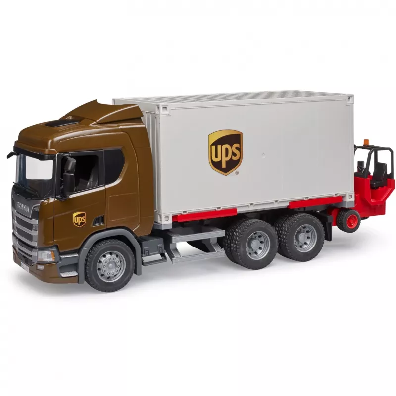 Camión logístico Scania Super 560R UPS con carretilla elevadora