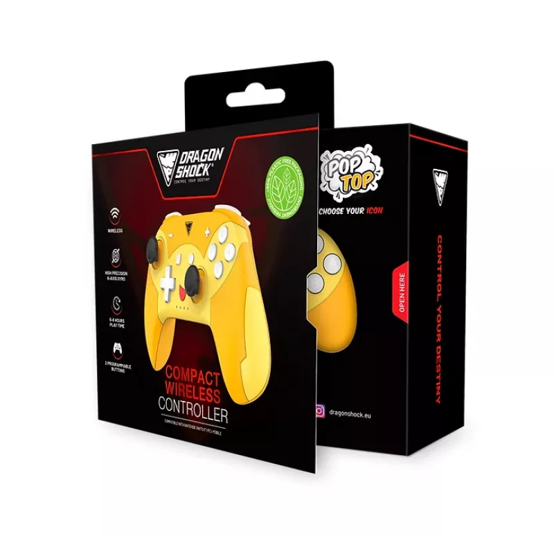 DragonShock PopTop Compact, mando, Nintendo Switch, botón Atrás, D-Pad, botón Home, botón Reset, inalámbrico, Bluetooth, USB Type-C