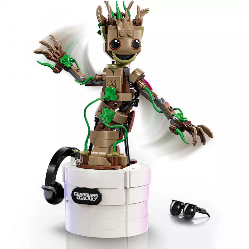LEGO Marvel Dancing Groot, figura de acción animada construible — personaje de Guardianes de la Galaxia — set de juego interactivo manual para niños — superhéroe