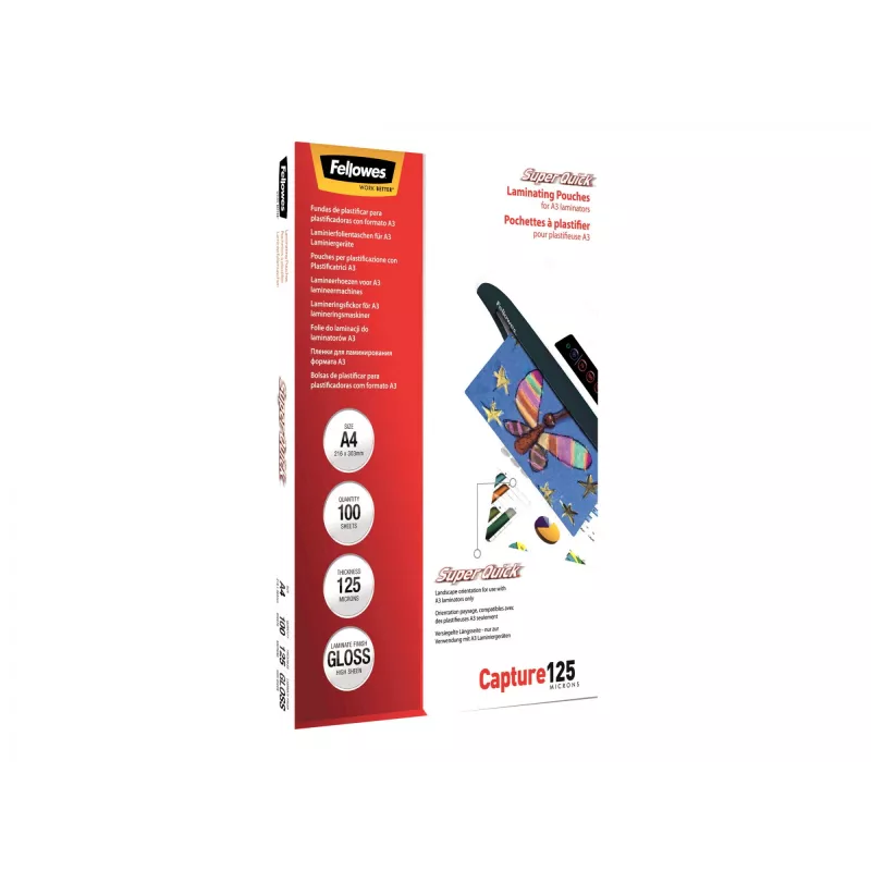 Fundas de laminar Fellowes SuperQuick A4 Glossy 125 micras