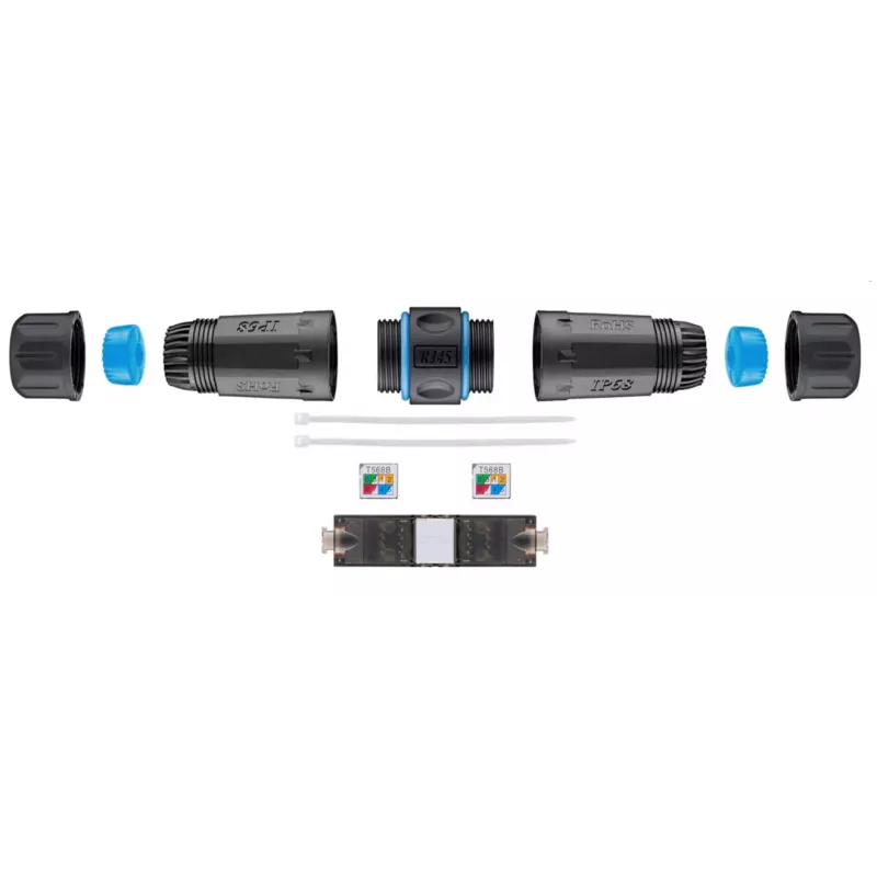 Goobay Outdoor (IP68) conector de cable de red, CAT 6A sin apantallar, UTP – estanco al polvo y al agua, regleta de terminales para montaje LSA (sin herramientas) (44416)