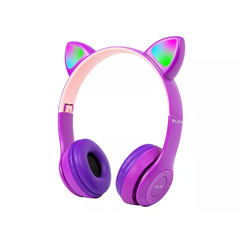 Auriculares inalámbricos Bluetooth 5.0 LED para niños orejas moradas