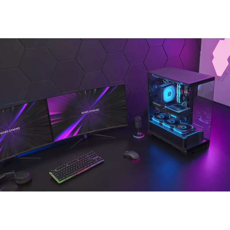 Caja de PC semitorre TACENS Mars Gaming MCPRISMA, negra, cristal templado, compatible con ATX/Micro-ATX/Mini-ITX, 2x bahías de 3,5
