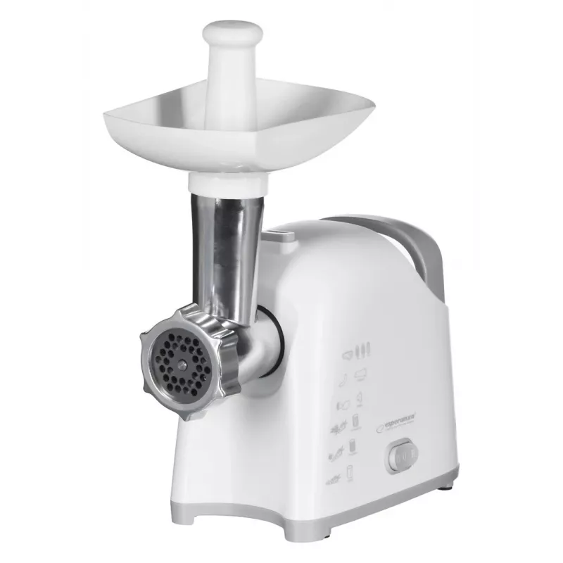 Picadora de carne ESPERANZA EKM033, 2200 W, blanca, cuchilla de acero inoxidable, marcha atrás, embudo para salchichas, accesorio para kibbeh