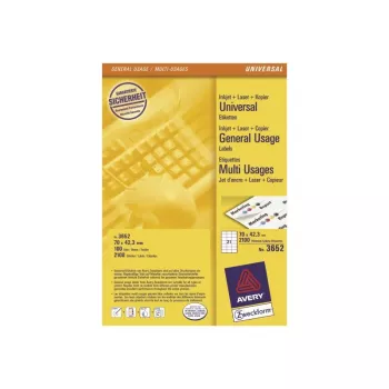 Avery - Etiquetas - Blanco - 42,3 x 70 mm, 2100 etiquetas (100 hojas x 21) (3652)