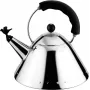 Alessi 9093 B Hervidor con asa, acero inoxidable, silbato en forma de pájaro de PA negro