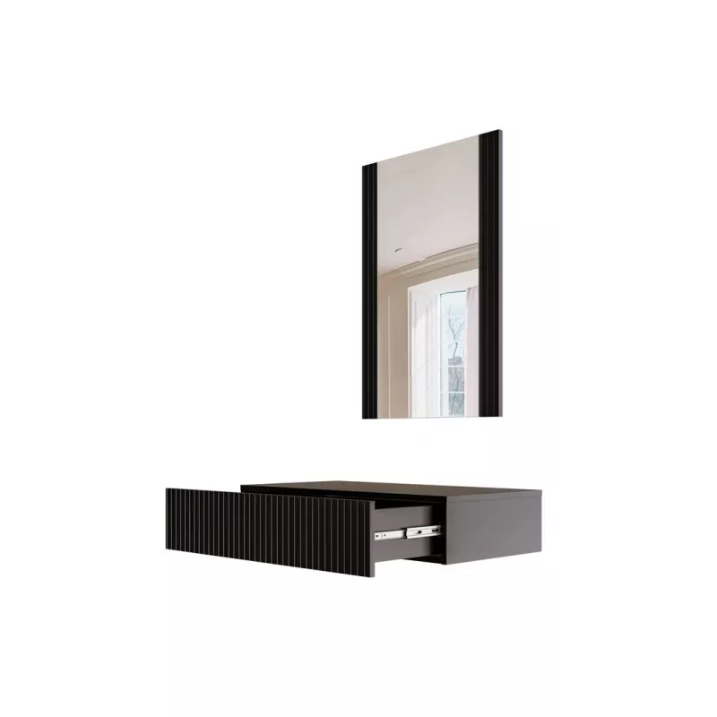 Tocador con espejo cama meble PAFOS 80×41,6×100 cm, marco de MDF, 1 cajón, negro mate