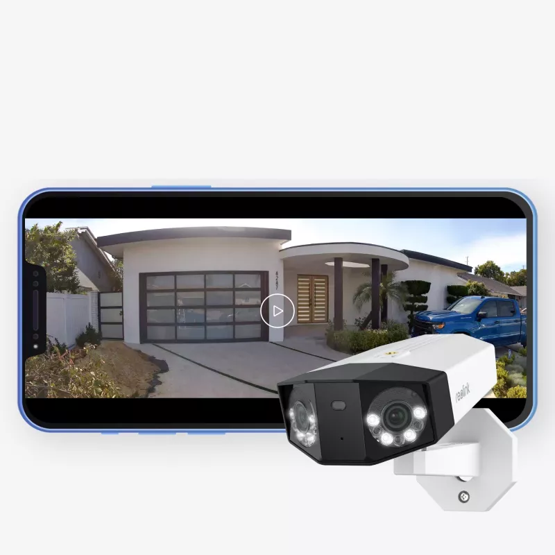 Cámara de vigilancia IP Reolink DUO Series P750 exterior Bullet 16 MP 7680×2160 CMOS 1/2,7 inch 2,8 mm 180°×55° PoE IP67 luz integrada micrófono altavoz