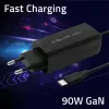 Cargador GaN 90W QOLTEC 52420 USB-C PD 5–20V 3A/4,5A salida, 220–240V entrada, cable de 1,8 m, negro