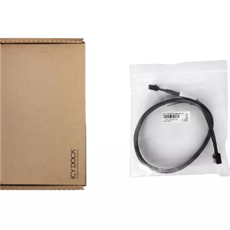 Cable ICY DOCK MB414L-B MCIO 4i SFF-TA-1016 a MCIO 4i SFF-TA-1016, 0,5 m