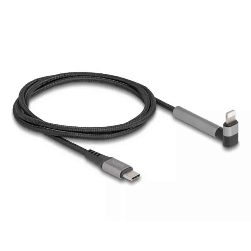Cable de carga y datos USB Type-C a Lightning con conector en ángulo y función de soporte, DELOCK 1,5 m, 9 V 3 A (MFi)