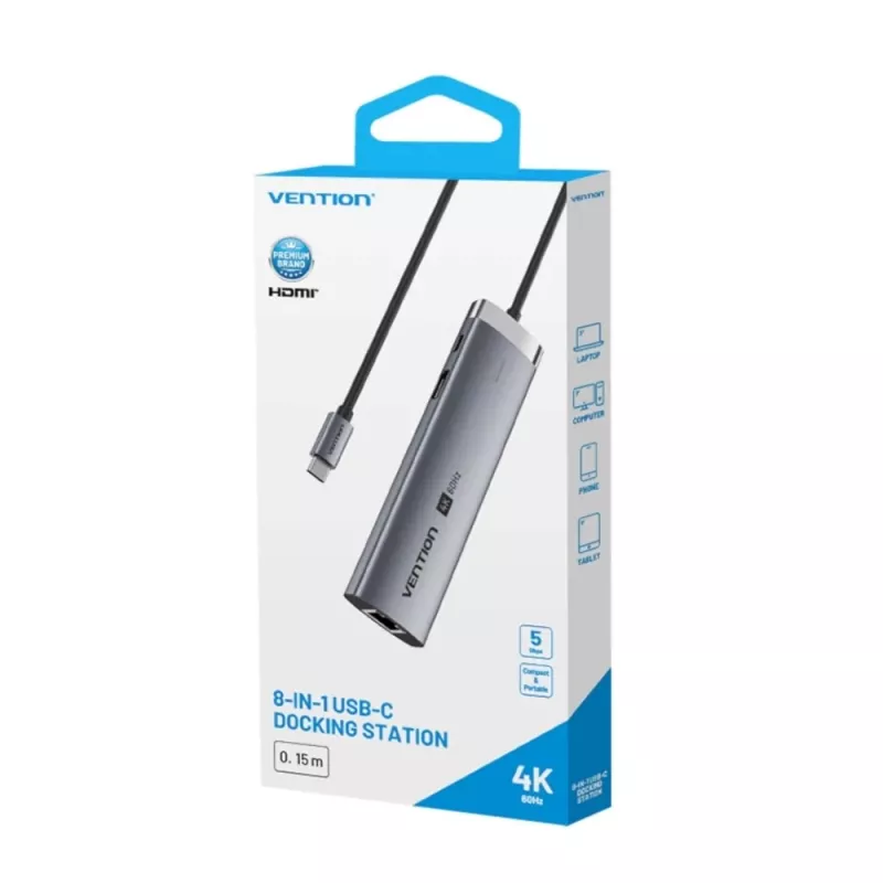 Estación de acoplamiento USB-C 8 en 1 4K 60Hz 100W Vention
