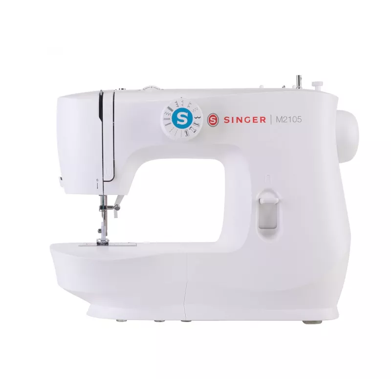 Máquina de coser semiautomática SINGER M2105 – 8 tipos de puntada, ojal en 4 pasos, brazo libre, eléctrica, blanca