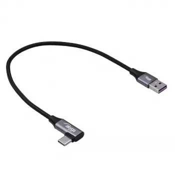 Akyga AK-USB-58 Cable USB-C a USB-A en ángulo, 30 cm, 60 W, trenzado, Negro