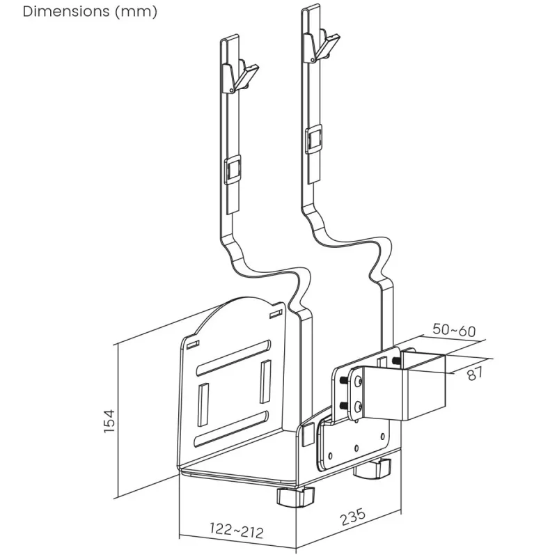 Soporte de CPU MACLEAN MC-116W, diseño ajustable en altura y orientable para montaje bajo escritorio
