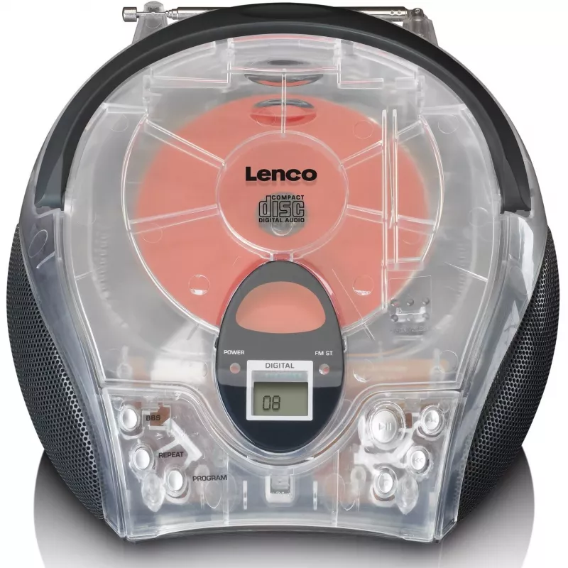 Radio portátil con reproductor de CD Lenco SCD-24TR — FM, salida de 4W, LCD, antena telescópica, funcionamiento con red/batería, 6 pilas C