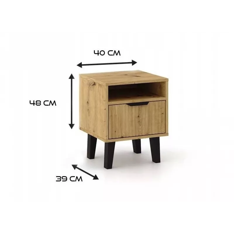 Mesita de noche SCANDI 1S esbelta roble ARTISAN