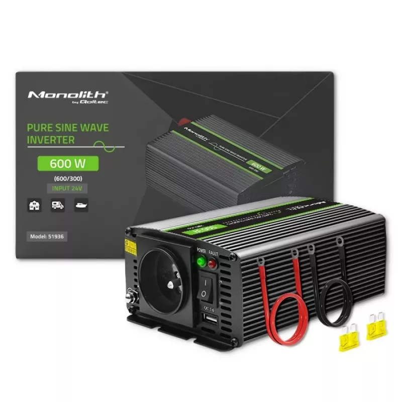 Adaptador/inversor para coche Qoltec Monolith 600 W Negro