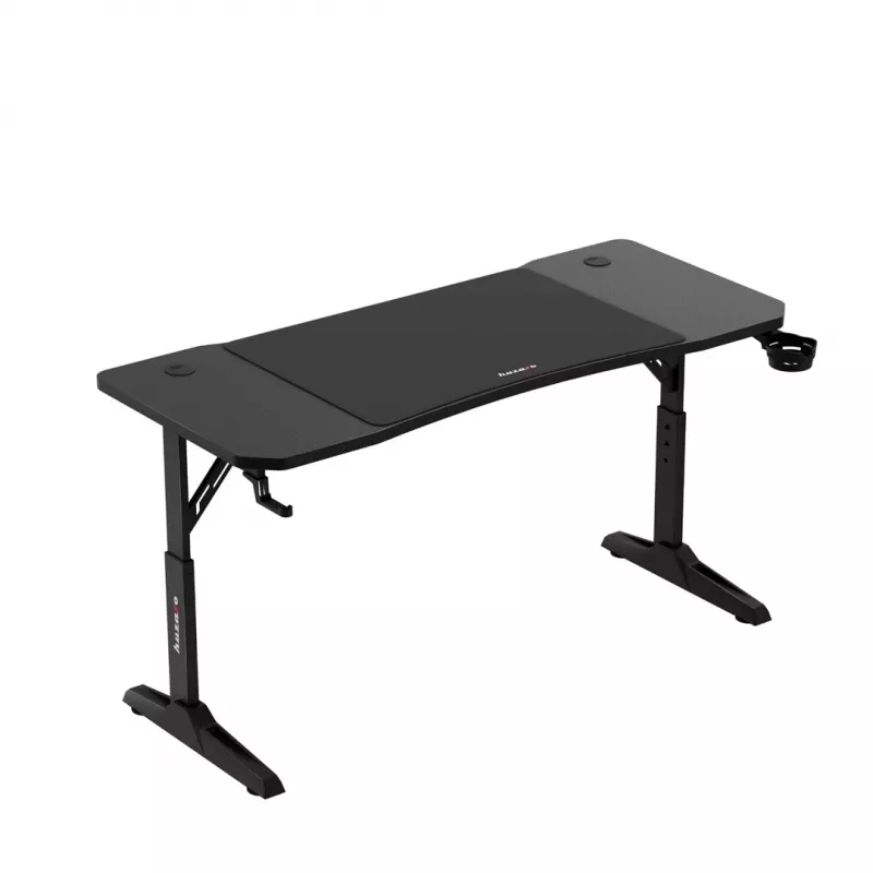 Escritorio gaming huzaro Hero 3.6 — rectangular 1400×600 mm, altura ajustable 560–790 mm, negro, patas en H, tablero de 15 mm