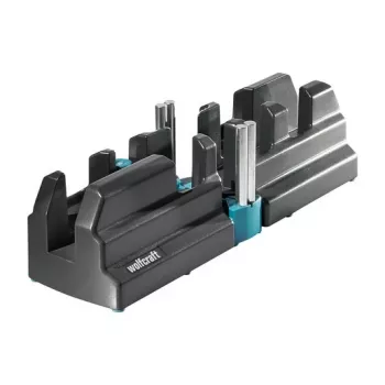 Caja de ingletes y tope Wolfcraft 6948200 — guía de ingletes, rango de medición 85–180°, para tablas de hasta 3 cm, negra
